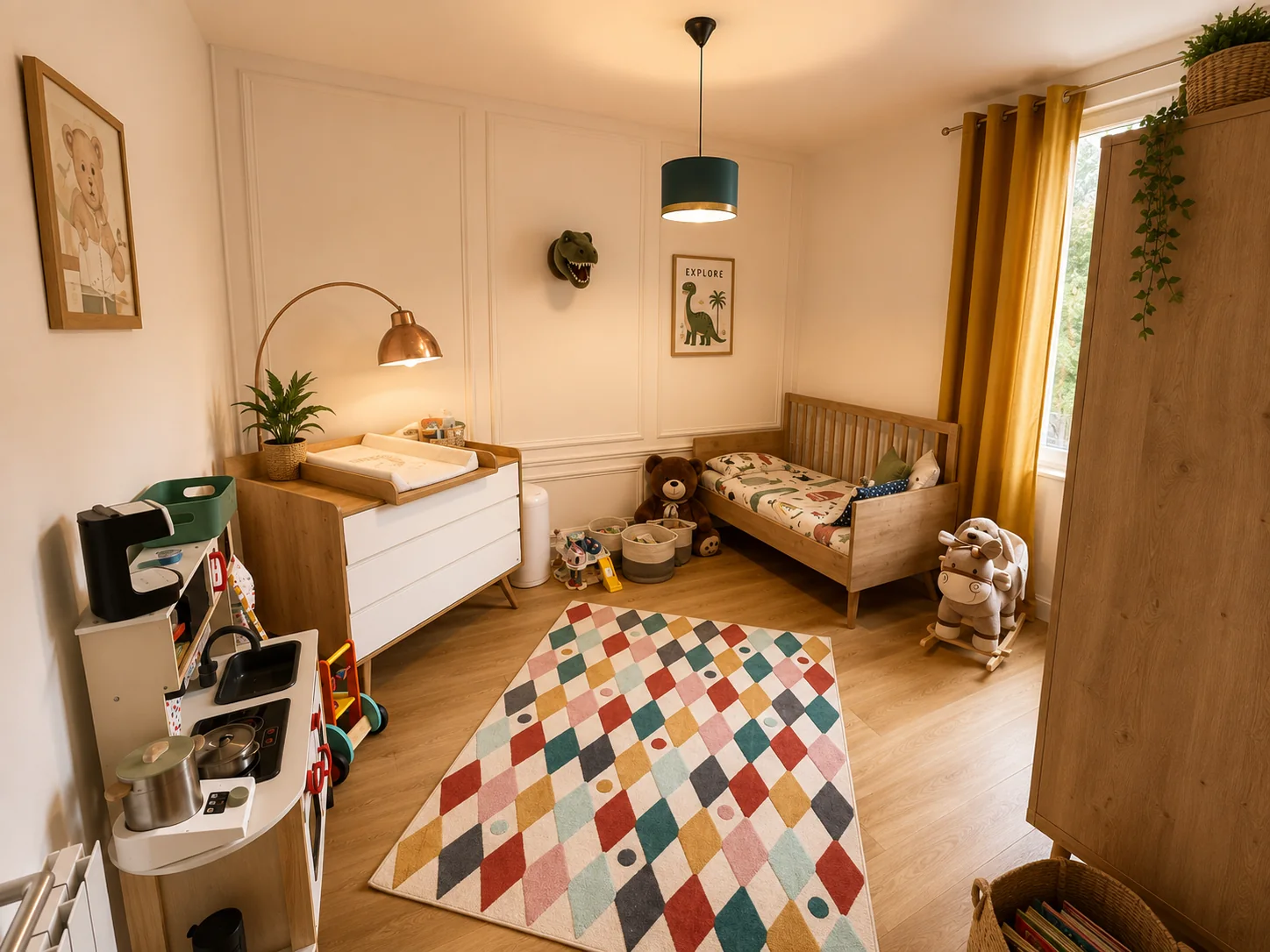 Chambre d’enfant avec parquet et moulures