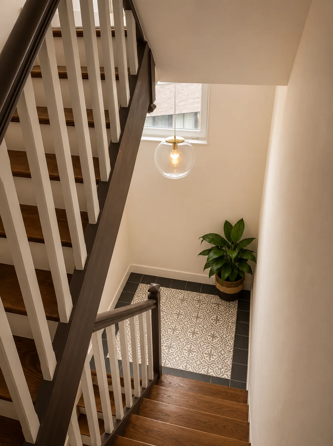 Escalier en bois reliant les quatre plateaux